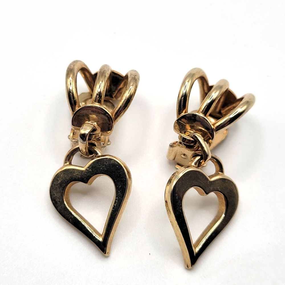 VTG Barclay Heart Dangle Earrings | Gold Tone | SIGNED
